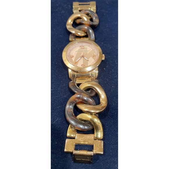 MICHAEL KORS RUNWAY TWIST ROSE GOLD TONE+ACRYLIC TORTOISE CHAIN WATCH MK-4273 - Picture 2 of 6